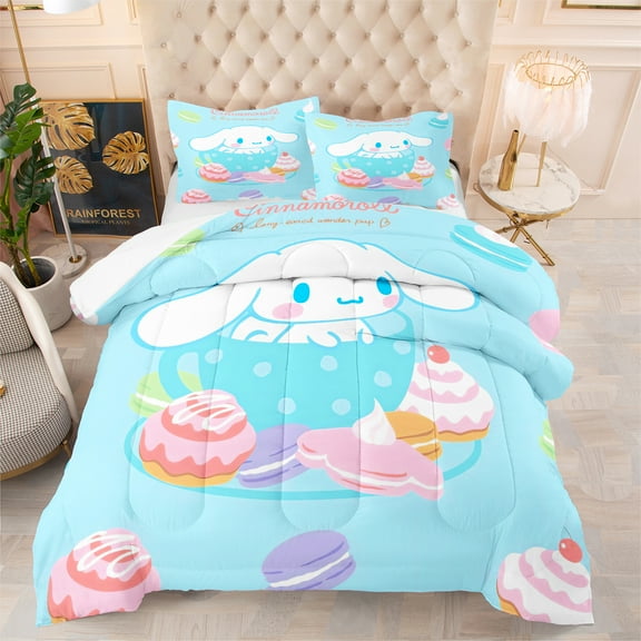 3 Pieces Cinnamoroll Bed in a Bag Pillowcases Comforter Set Duvet Insert, Blue, Twin/Twin XL Comforter Set