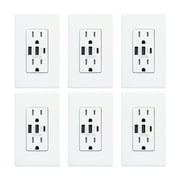 ELEGRP 30W 3-Port Type C &Dual Type A USB Wall Outlet, Smart Chip High Speed Charging for iPhone, iPad, Samsung, Google, LG, and More, UL Listed,Screwless Wall Plate Included (6 Pack, White)