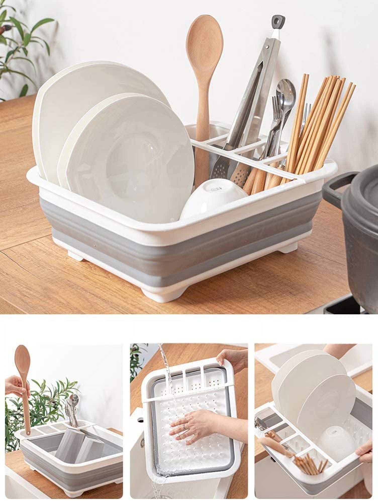 Jytue Collapsible Dish Drying Rack with Drainboard Tray Popup and Collapse  for Easy Storage Portable Kitchen Storage Organizer