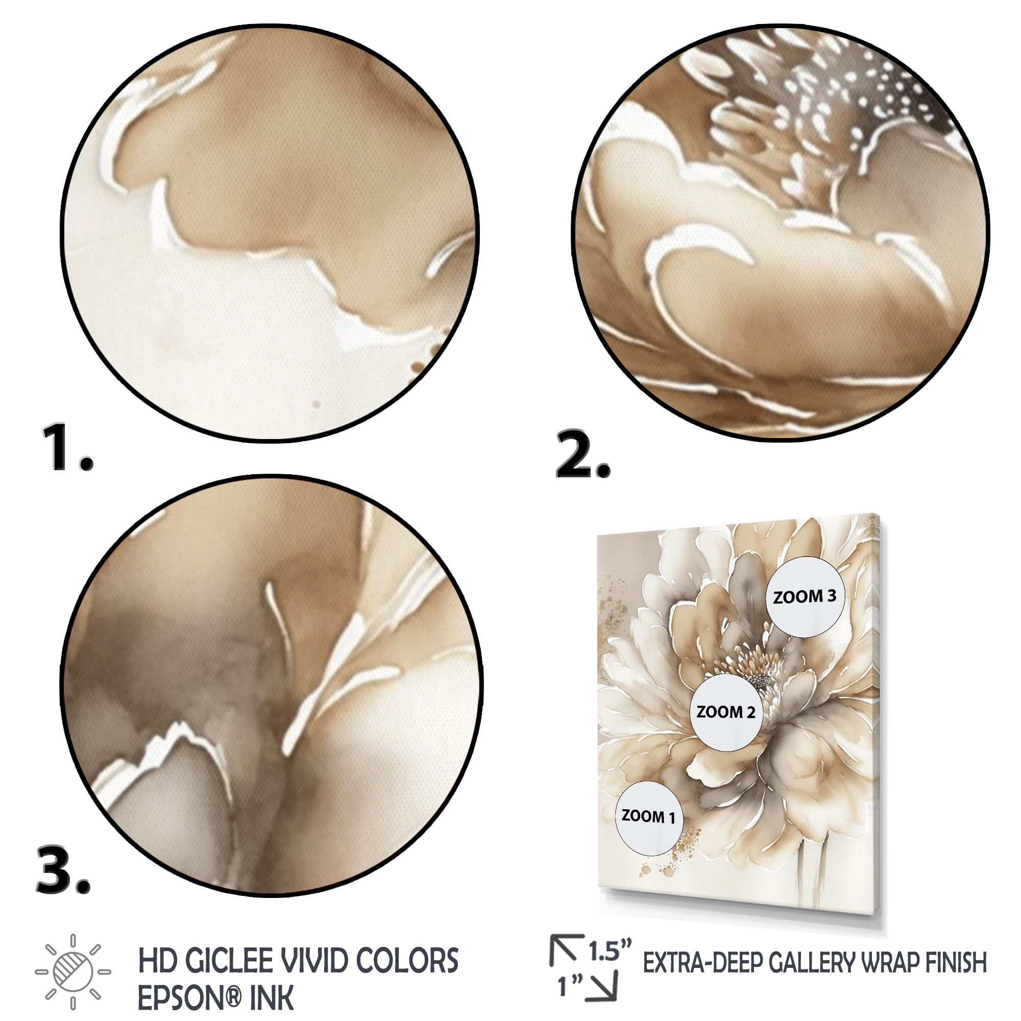 Designart Single Beige Flower IV Canvas Wall Art