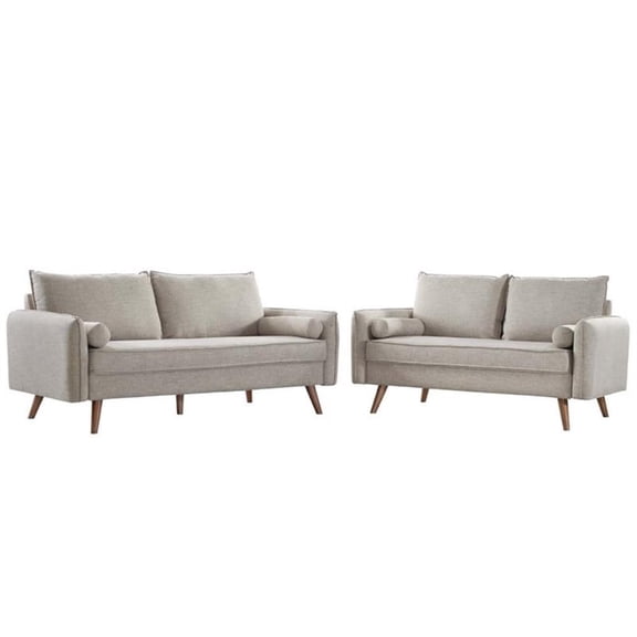 Pemberly Row 2-Piece Fabric Upholstered Sofa and Loveseat Set in Beige