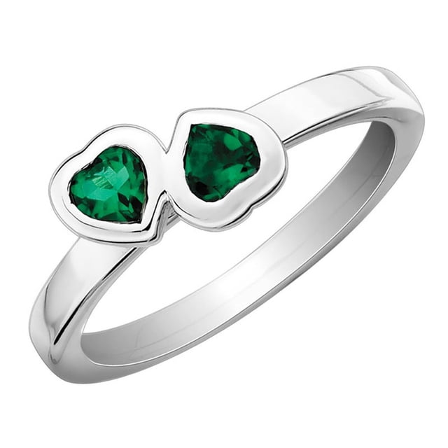 Lab-Created Emerald Double Heart Ring 2/5 Carat (ctw) in Sterling Silver