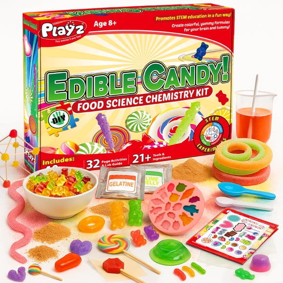 Playz Edible Candy Making Science Kit for Kids Ages 8-12 Years Old - Food Science Chemistry Kid Science Kit with 40 Experiments to Make Your Own Choc