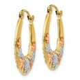 thumbnail image 2 of 14K & White and Rose Rhodium Hollow Flowers Hoop Earrings in 14k Yellow Gold w/ Rhodium Plating, 2 of 3