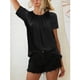 thumbnail image 3 of Tops de verano para mujer, parte delantera plisada, Color puro, cuello redondo, camisa informal holgada de manga corta para mujer, para fiesta, oficina, viajes, 3 of 6