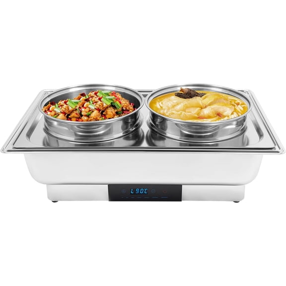 Commercial Food Warmer 2.11Gal Dual Compartment - Electric Buffet Warmer Adjustable Temperature 95-194°F with Lids for Restaurants, Catering, Parties, Home Serving