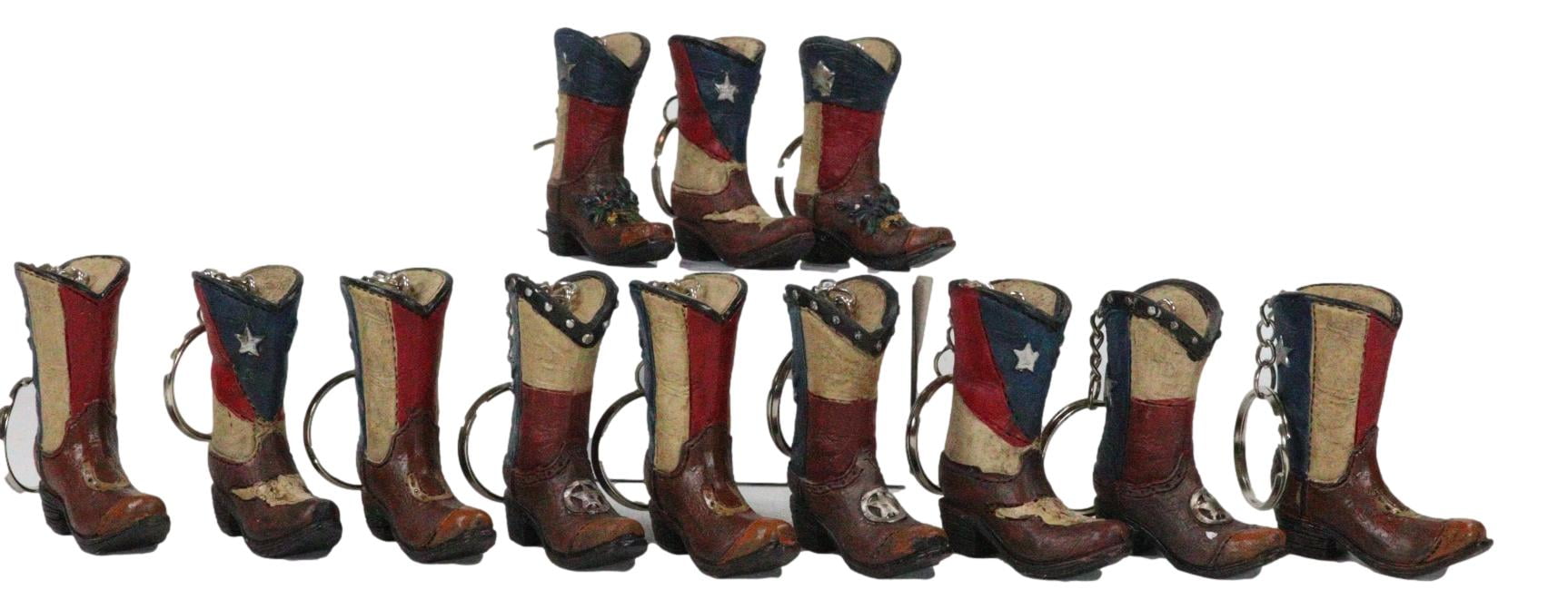 Pack of 12 Western Patriotic Texas Cowboy Faux Leather Boots Keychain Figurines