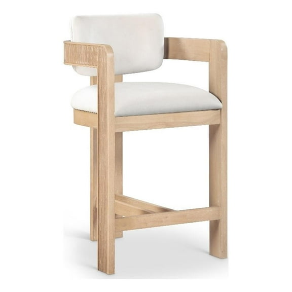 Pemberly Row Contemporary Counter Height Ultra Luxe Cream Velvet Stool