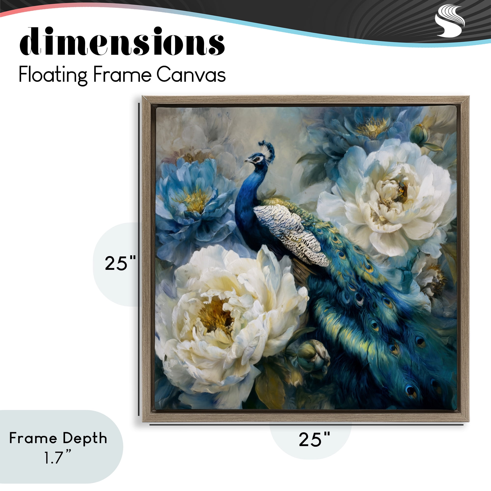 Stupell Industries Pretty Peacock with Roses Brown Framed Floater Canvas Wall Art, design by Tina LeCour