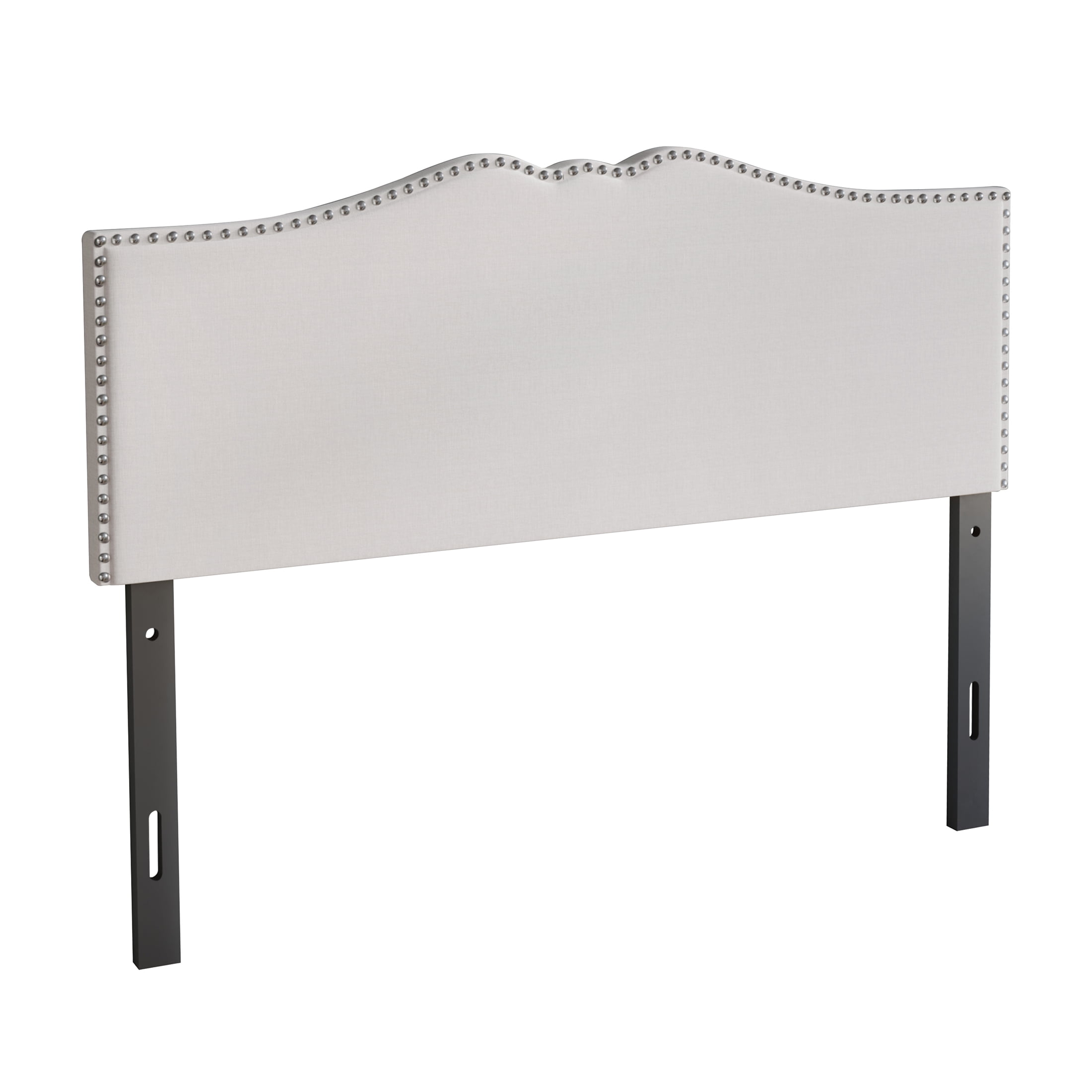 Castle Place Curved Upholstered Nailhead Trim Linen Headboard, Warm Grey, Queen