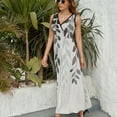 thumbnail image 6 of Grey Country Rustic Leaves Plant Womens Night Club Maxi Dress V Neck Sleeveless Bohemia Long Dresses, 6 of 9