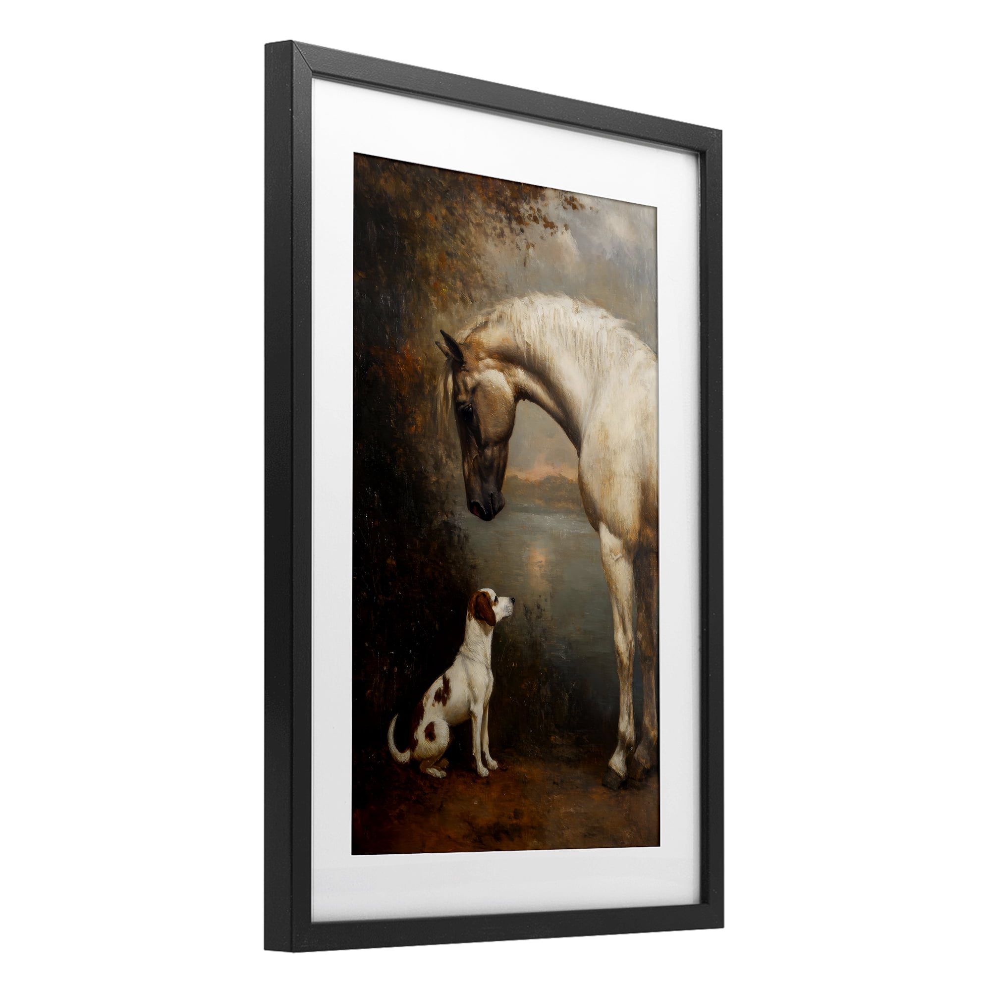 Stupell Industries Hound & Horse Vintage View Black Framed Print Under Glass, design by Petal Prints Design