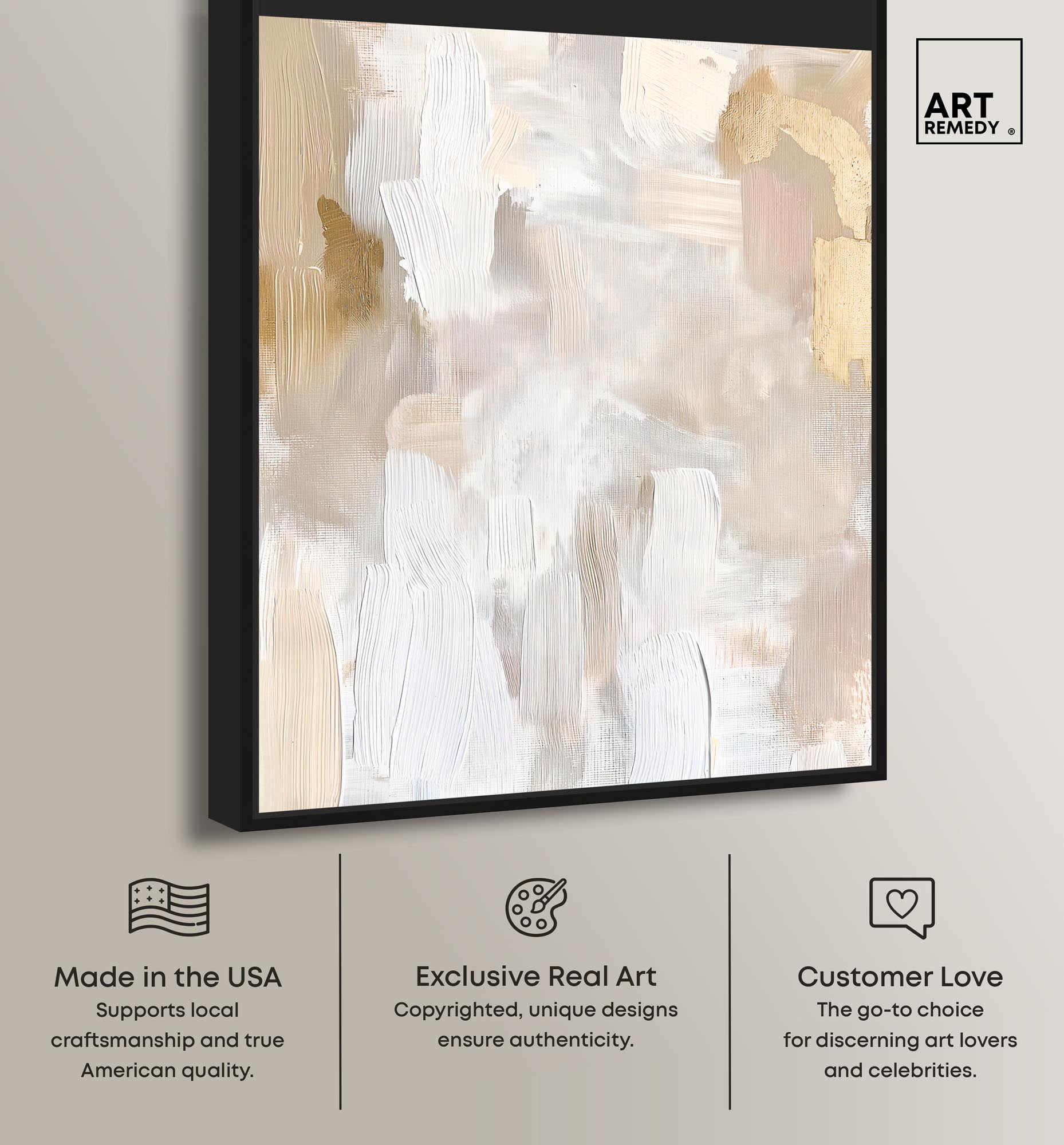 Beige and Cream II Canvas Muted Elegant Art by Art Remedy, Black Frame, 36 x 45