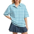 thumbnail image 1 of Sewkxo Polo à Manches Courtes pour Femmes, Col Oversize, T-Shirt à Enfiler Y2k, Décontracté, Ample, Mode Urbaine, Chandail de Rugby, Cyan 2TG, 1 of 5
