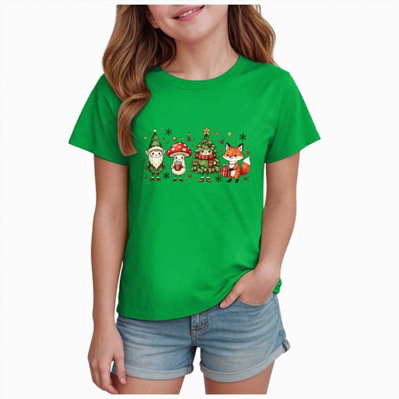 Xyant Christmas Shirt Boy Girl Christmas Tree/Elf Print Short Sleeve Tshirts Kids Toddler Funny Holiday Gift Xmas Graphic Tees Tops, Size 9-10 Years