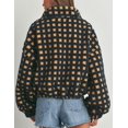 thumbnail image 3 of Womens Checkered Sherpa Coats Cropped Cropped Long Sleeve Plaid Fleece Coats Casual Zip up Gingham Outwear with Pockets, 3 of 10