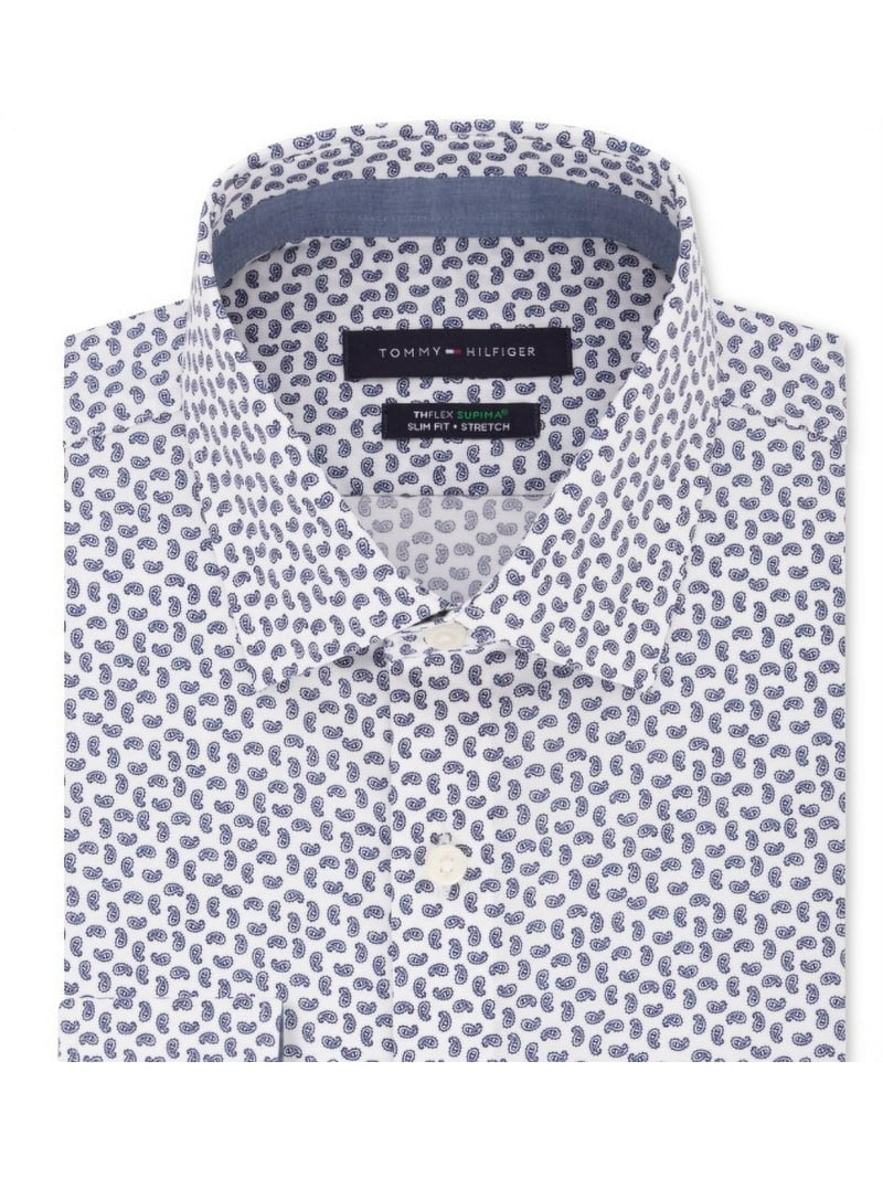 Tommy Hilfiger Men's Slim Fit Non Iron Thflex Supima Performance Stretch  Print Dress Shirt White Size 16-16.1/2X36-37 - Walmart.com