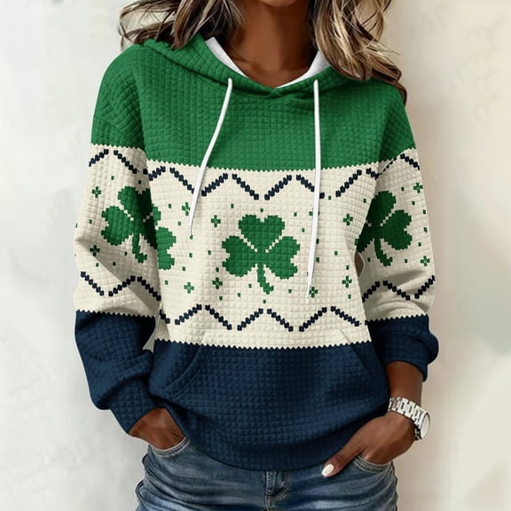 WCJM Womens Hoodies Soft Sweatshirts Women's St. Patrick's Day Graphic Hoodie Long Sleeve Pullover Hot Pink Casual Sweatshirt