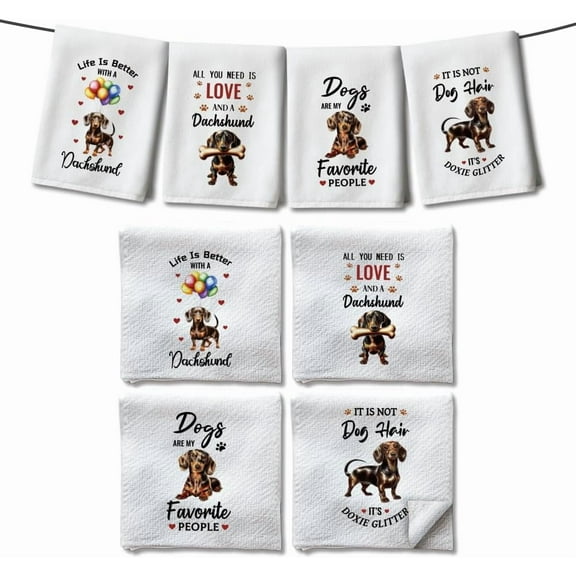 4Pcs Funny Dachshund Hand Towels Weiner Puppy Dog Kitchen Dish Towels 24 x 16 Inch Microfiber Absorbent Soft Hand Tea Dishcloths for Cooking Baking Bathroom Holiday Housewarming Gifts