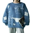 thumbnail image 4 of Pullovers à Manches Longues pour Femmes, Col Rond, Imprimé Vache, Tricoté, Surdimensionné, 4 of 6