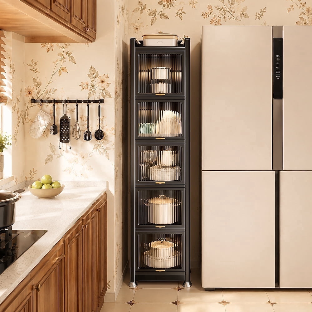 Hodedah 4-Door Kitchen Pantry with 4-Shelves, Beech - Walmart.com