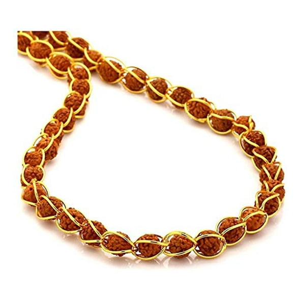 Gold Plated Wire Rudraksha Beads Copper Mala with Original 5 Mukhi Rudraksha Mala/Chain Necklace