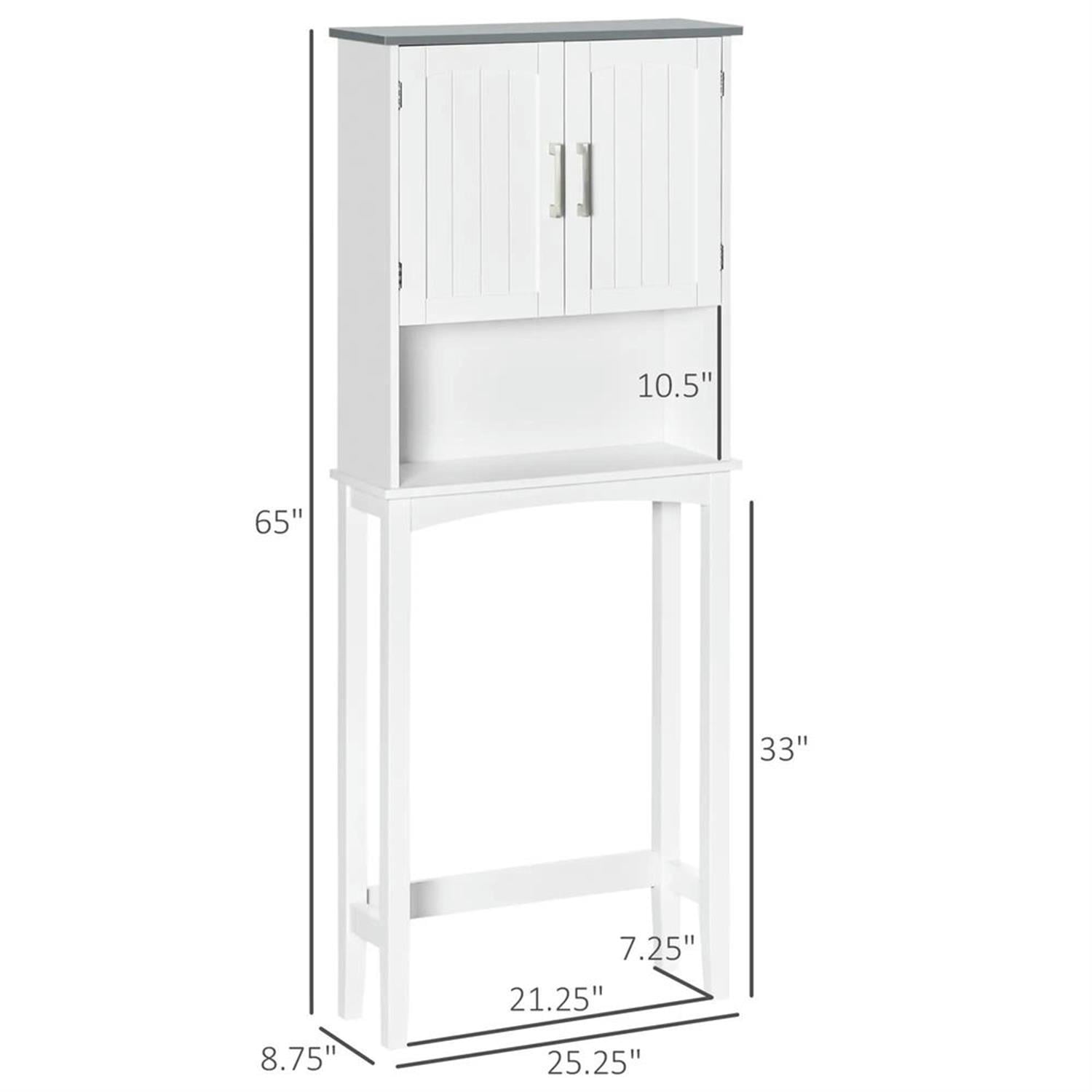 Demi Bonn 65" Over The Toilet Storage Cabinet with Adjustable Shelves, Bathroom Shelf Over Toilet Rack, Bathroom Storage Cabinet Organizer, White