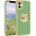 thumbnail image 1 of iPhone 12 Case, iPhone 12 Case with Ring Stand, 360° Rotatable Ring Holder Magnetic Kickstand Shiny Plating Gold Edge Slim Soft TPU Shockproof Protective Cover Case for Women Men, Matcha Green, 1 of 14