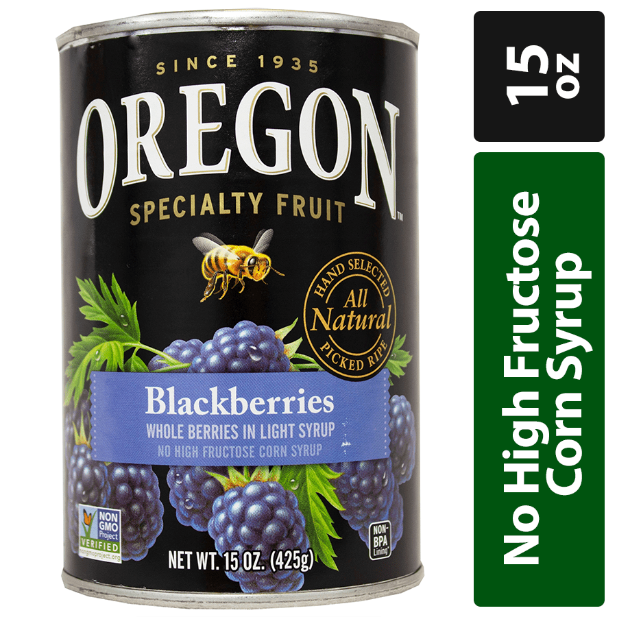 Oregon Specialty Fruit Canned Blackberries in Light Syrup, 15 oz Can