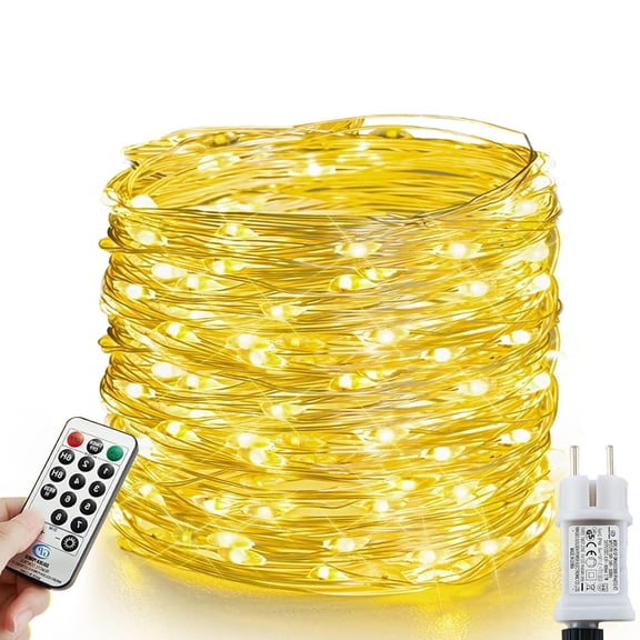 String Lights Plug in, 9.8Ft 220 LED Copper Wire Fairy Lights with Remote, 8 Modes Twinkle Lights with Timer for Indoor Outdoor Home Bedroom Patio Garden Wedding Christmas Decorations(Warm White)