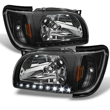 AKKON - 1 Piece Set For 2001 2002 2003 2004 Toyota Tacoma Pickup Truck Black Headlights w/ Black Trim Corner Signal Lamps