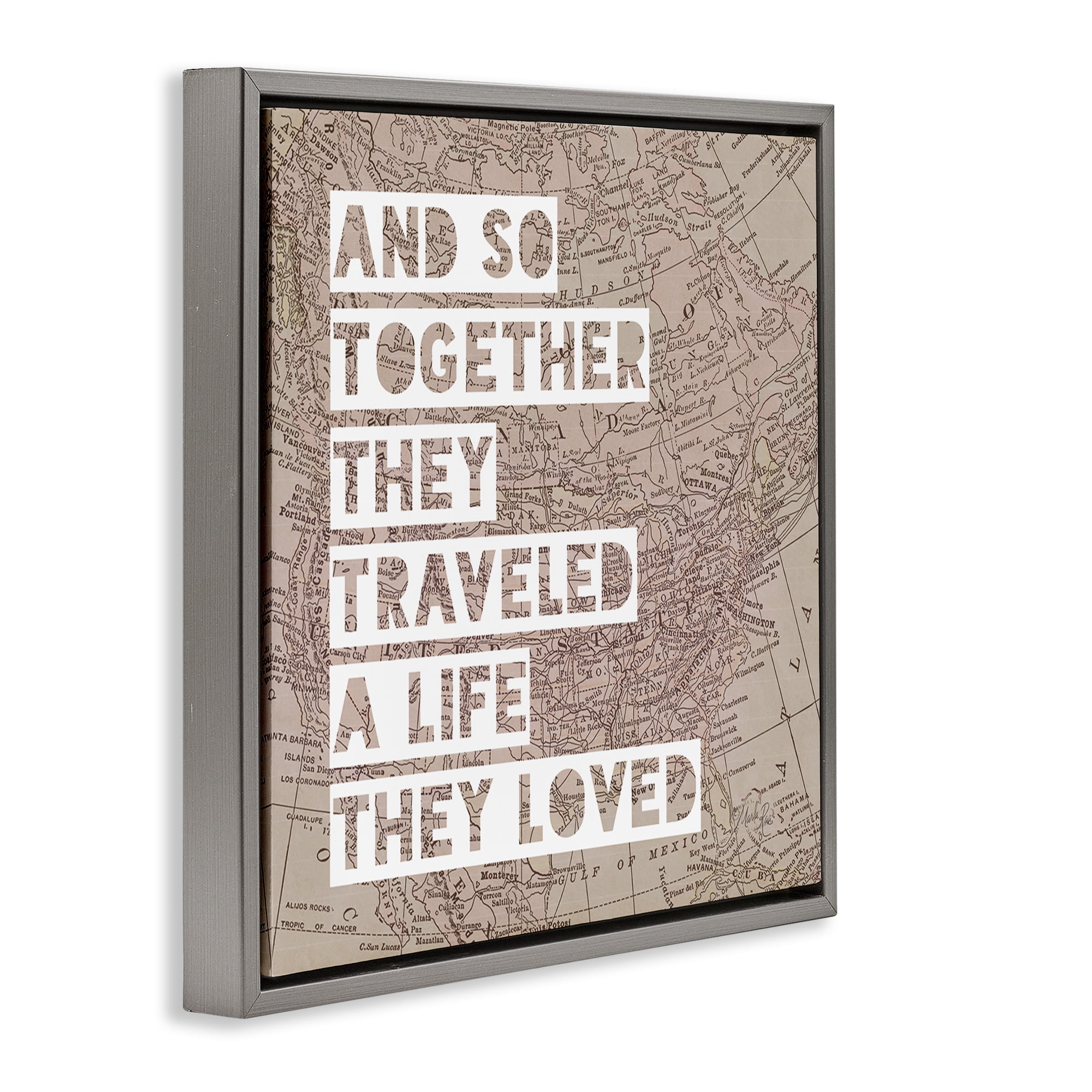 Stupell Industries Together They Traveled Text & Numbers Painting Gray Floater Framed Canvas Art Print Wall Art, 18 x 18