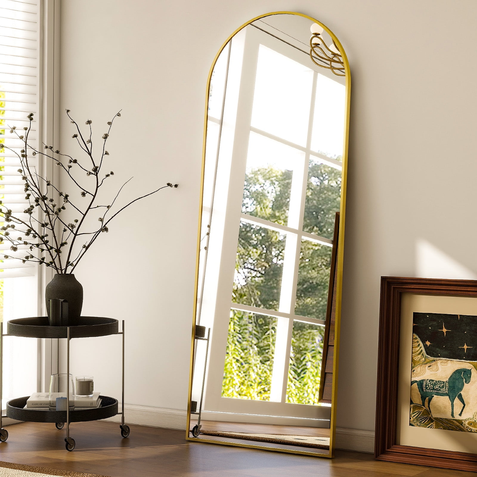 Anyrose 21x64 Full Length Mirror Arched Aluminum Alloy Framed Floor Mirror,Gold