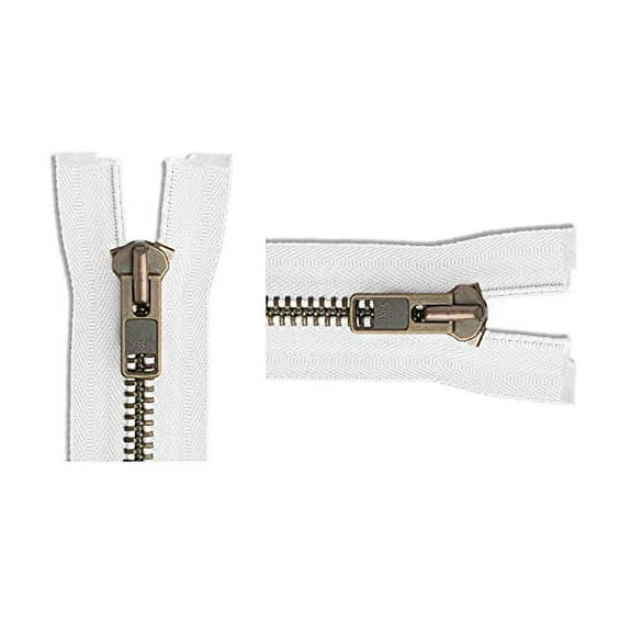 YKK #10 Extra Heavy Duty Antique Brass White Parka Separating Jacket Zipper - Choose Your Length - Color: White - Made in The United States (1 Zipper Per Pack)