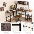 thumbnail image 4 of Resenkos Reversible L-Shaped Corner Desk with Storage Bookshelf-Dark Brown, Home Office Desks, Gaming Computer Desks for Study,Working,Writing, 4 of 8