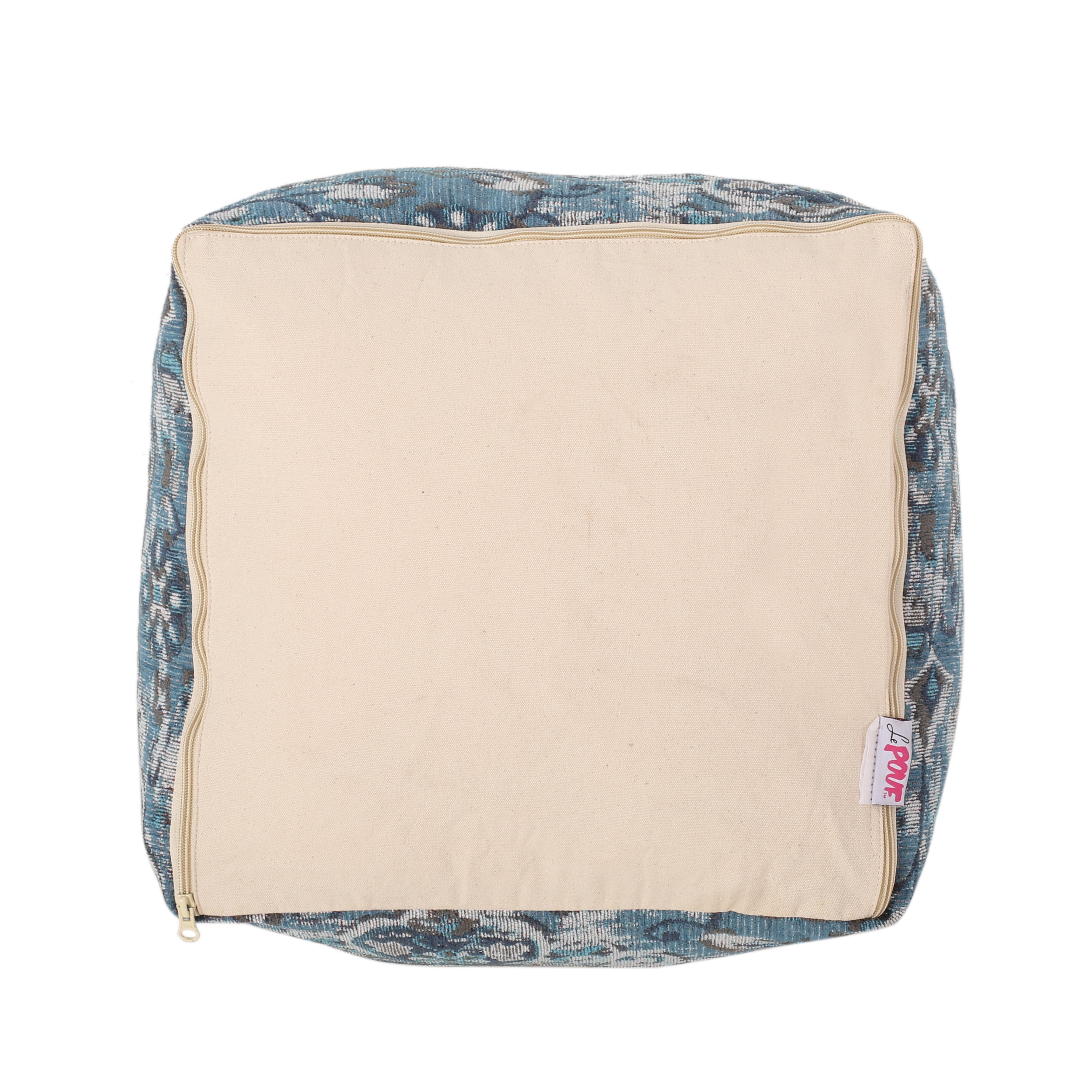 Noble House Cube Bohemian Fabric Pouf, Blue