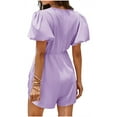 thumbnail image 5 of Summer Short Sleeve Women V-neck Solid Bow Front  Jumpsuit, 5 of 8