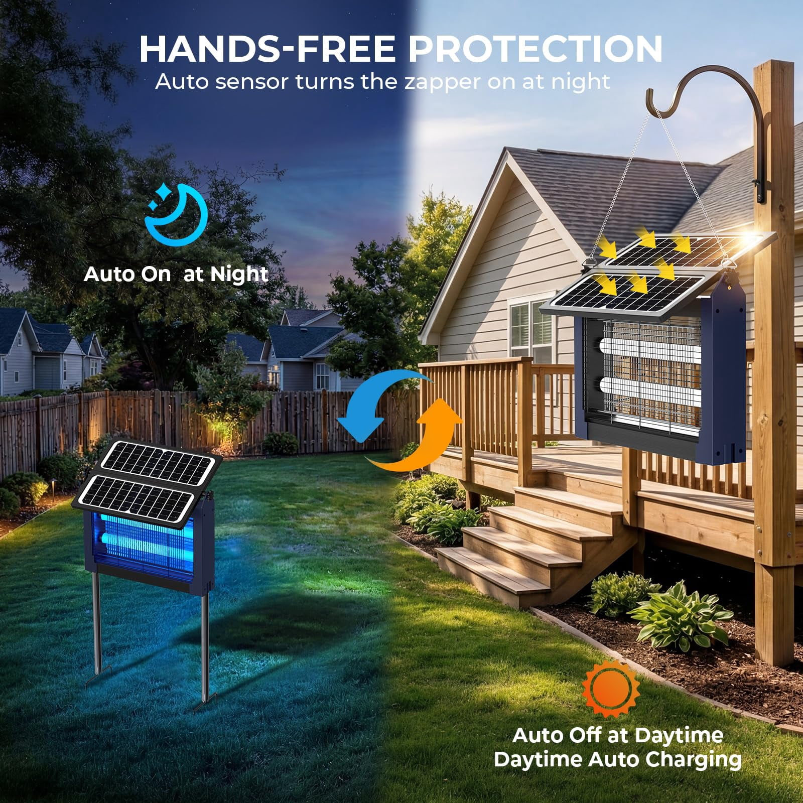 Upgraded Solar Zapper Outdoor With Dual Panels  4500v Cordless Rechargeable Fly Insect Killer Waterproof Electric Mosquitoes For Patio Garden Backyard Rv Camping Pond