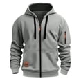 thumbnail image 2 of Men's Hoodie Jacket with Full Zipper Plus Size Lightweight Windproof Coats Casual Loose Multi-Pockets Solid Color Waterproof Outdoor Hiking Outerwear for Men Light Gray XL, 2 of 6