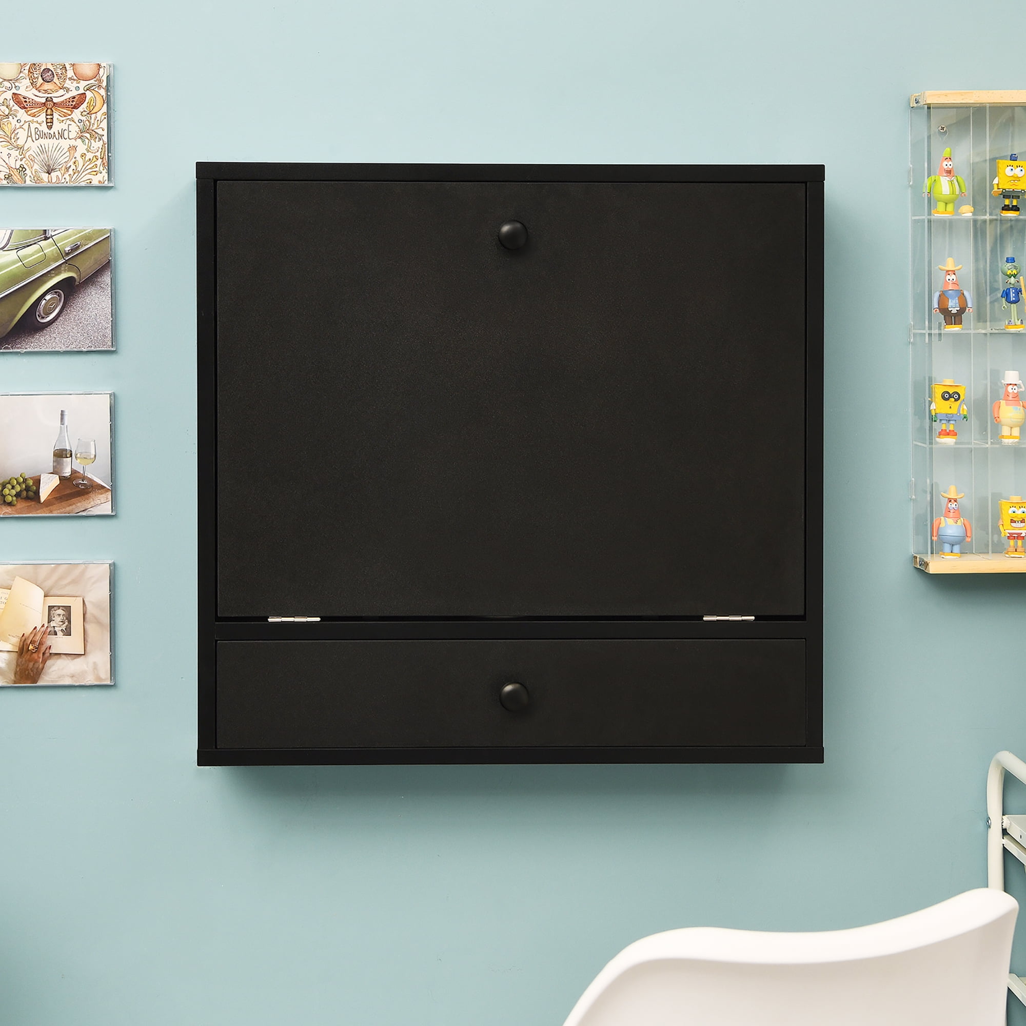 Costway Wall-Mount Floating Desk Foldable Space Saving Laptop Workstation Black
