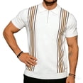 thumbnail image 3 of Men's Knit Quarter-Zip Polo Shirt, Short Sleeve Vertical Stripe Casual Top, Breathable Textured Knitwear for Smart Casual Style, Everyday Wear & Outings White XXL, 3 of 5