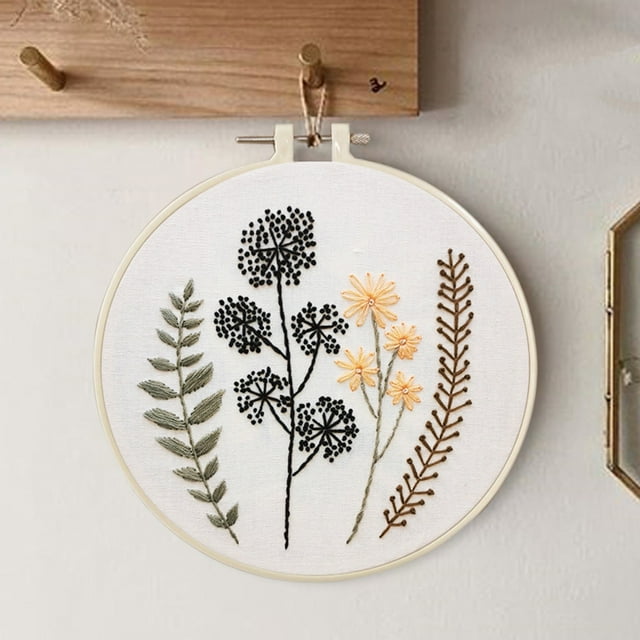 Agiferg DIY Embroidery Starter Kit with Plant Flower Pattern Bamboo Embroidery Hoop Gift