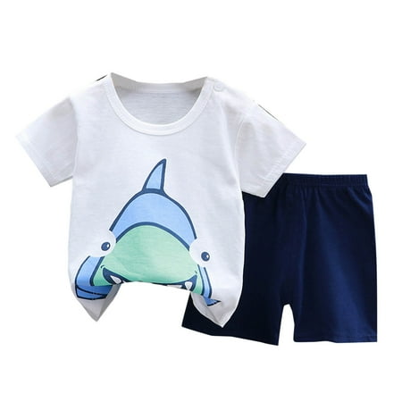 

Atogsazn Toddler Girl Boy Cotton Clothes Set Casual Printed Short Sleeve T Shirt and Shorts 2 Piece Set 48-60 Months White on Clearance