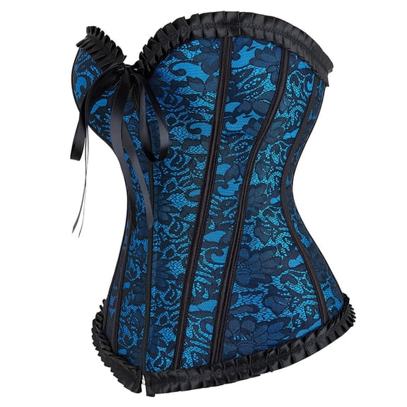 Women's Gothic Pattern Zip Party Clubwear Plus Size Corset Bustiers Blue S
