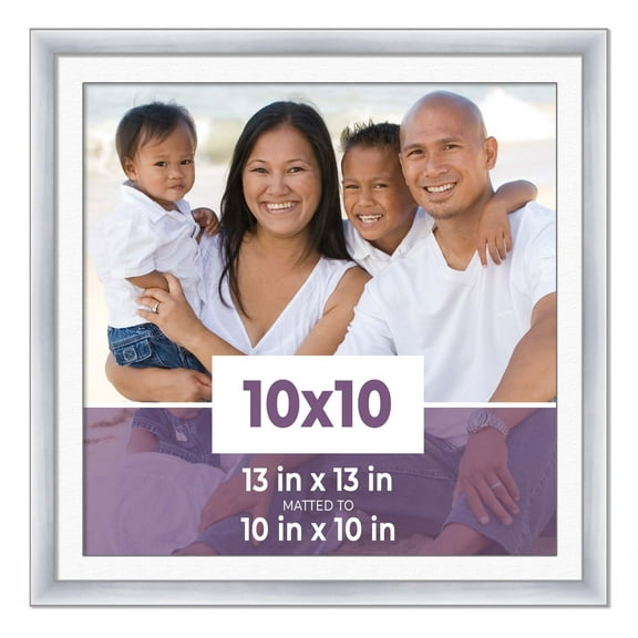 10x10 Frame Silver With White Picture Mat For 10x10 Photo - Silver 13x13 Frame To Display Print or