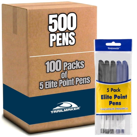 100 Pack Ballpoint Pens with Grip, Premium Flow 5 Pens per Pack - Black Blue Ink for Office, Notetaking, Writing – 500 Ballpoint Grip Pens Total