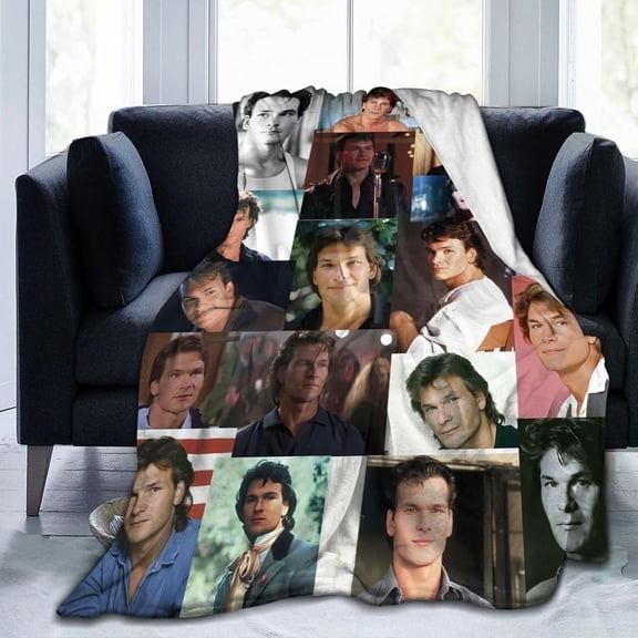 Patrick Swayze Collage Blanket Flannel Soft Throw Blankets for Bedroom Livingroom Sofa Home 60""X50"", Black