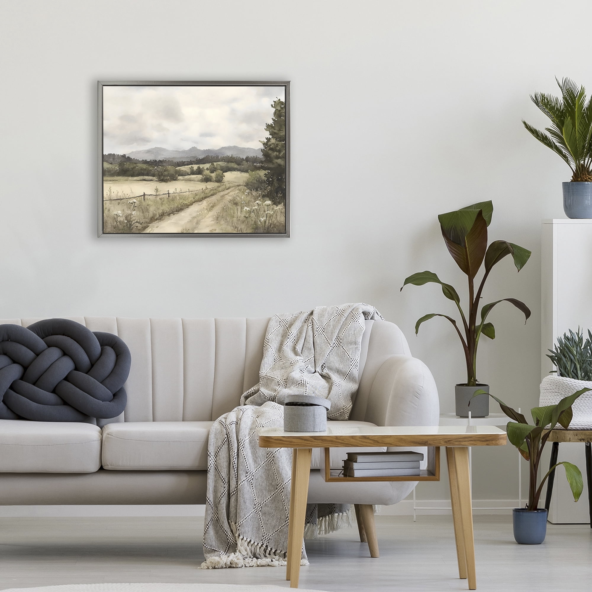 Stupell Industries Muted Meadow Lane Gray Framed Floater Canvas Wall Art, design by Riley B
