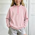 thumbnail image 2 of Amidoa Girls Half Zip Pullover Long Sleeve T Shirts Kids Mock Neck Casual Tops Pink Size 5-6 Years, 2 of 9