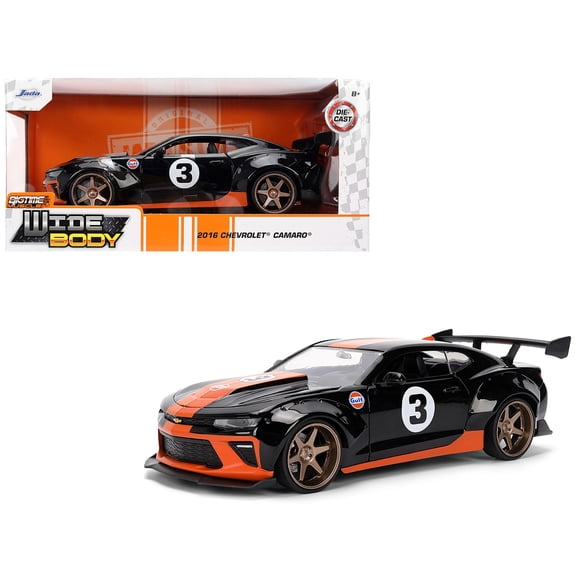 2016 Chevrolet Camaro #3 "Gulf Oil" Black with Orange Stripe "Wide Body" Series 1/24 Diecast Model Car by Jada